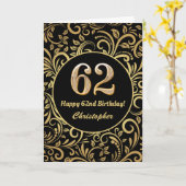 62e Birthday Black en Gold Floral Pattern Kaart (Gele Bloem)