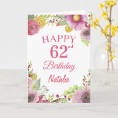 62e Birthday Waterverf Floral Flowers Pink Card Kaart (Gele Bloem)