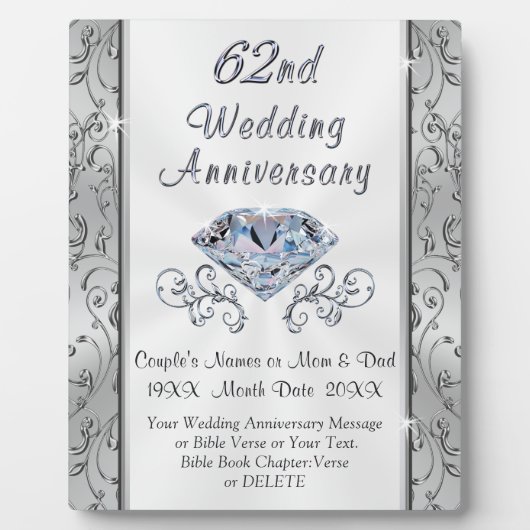 62e bruiloft Jubileum Gift, persoonlijk Fotoplaat (Voorkant)
