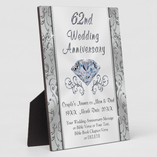 62e bruiloft Jubileum Gift, persoonlijk Fotoplaat (Zijkant)