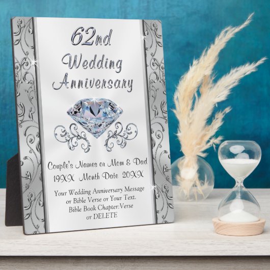 62e bruiloft Jubileum Gift, persoonlijk Fotoplaat (Zijkant)