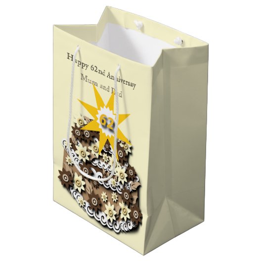 62e bruiloft Jubileum Medium Cadeauzakje (Voorkant Gekanteld)