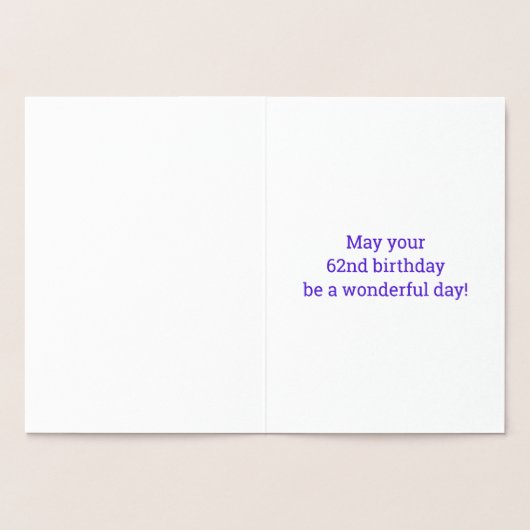 62e verjaardag: "62 JAAR OUD!" goudfolie-Kaart Folie Kaarten (Binnen)