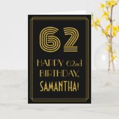 62e verjaardag: Art Deco geïnspireerd look "62" &  Kaart (Gele Bloem)