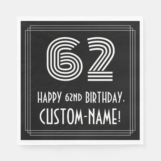 62e verjaardag: Art Deco geïnspireerd look "62" +  Servet (Voorkant)