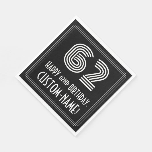 62e verjaardag: Art Deco geïnspireerd look "62" +  Servet (Hoek)