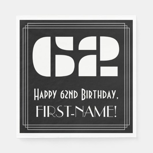 62e verjaardag: Art Deco geïnspireerd look "62" +  Servet (Voorkant)