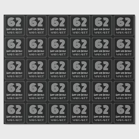 62e verjaardag: Art Deco geïnspireerd look "62" w Cadeaupapier (Vlak)
