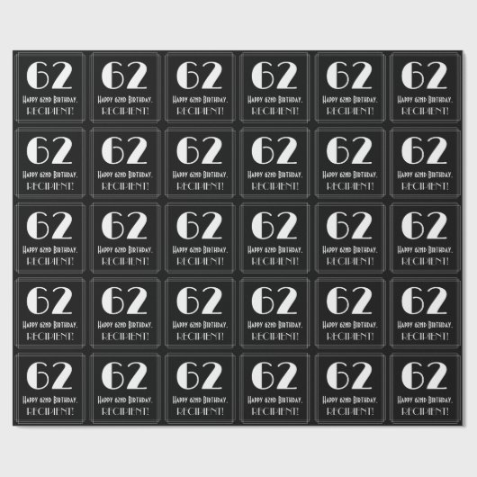 62e verjaardag - Art Deco geïnspireerde look "62", Cadeaupapier (Vlak)