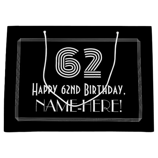 62e verjaardag — Art Deco geïnspireerde look "62"  Groot Cadeauzakje (Voorkant)
