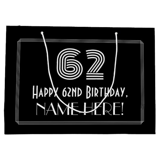 62e verjaardag — Art Deco geïnspireerde look "62"  Groot Cadeauzakje (Achterkant)