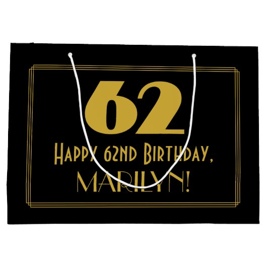 62e verjaardag — Art Deco geïnspireerde look "62" Groot Cadeauzakje (Achterkant)