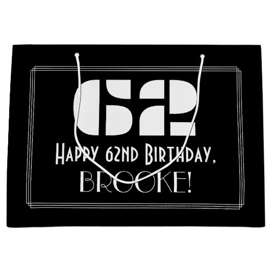 62e verjaardag ~ Art Deco Geïnspireerde look "62"  Groot Cadeauzakje (Voorkant)