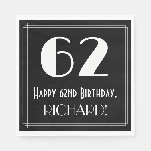 62e verjaardag ~ Art Deco geïnspireerde look "62", Servet (Voorkant)