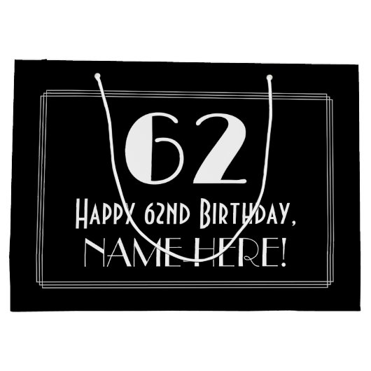 62e verjaardag: Art Deco geïnspireerde stijl "62", Groot Cadeauzakje (Achterkant)