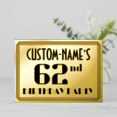 62e verjaardag: Art Deco Kijk "62" en naam Folie Uitnodiging (Staand Voorkant)
