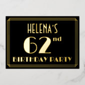 62e verjaardag: Art Deco Kijk "62", met naam Folie Uitnodiging (Voorkant)