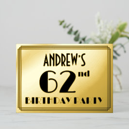 62e verjaardag — Art Deco look "62" + Naam Folie Uitnodiging