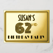 62e verjaardag — Art Deco Style "62" en naam Folie Uitnodiging (Voorkant)