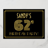 62e verjaardag — Art Deco Style "62" + Naam Folie Uitnodiging (Voorkant)