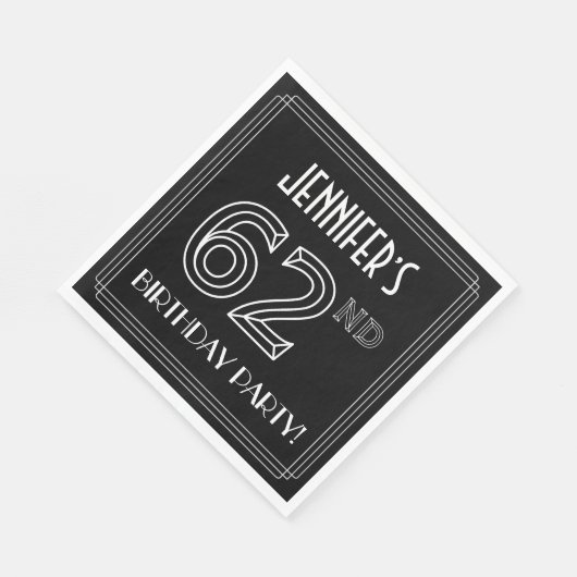 62e verjaardag: Art Deco Style + aangepaste naam Servet (Hoek)