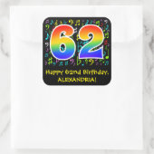 62e verjaardag: Colorful Music Symbols, Rainbow 62 Vierkante Sticker (Tas)