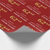 62e verjaardag: Elegant, rood, faux gouden look Cadeaupapier (Hoek)