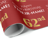 62e verjaardag: Elegant, rood, faux gouden look Cadeaupapier (Rol Hoek)