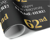 62e verjaardag: Elegant, zwart, Faux Gold look Cadeaupapier (Rol Hoek)