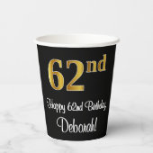 62e verjaardag - Elegante luxe Faux Gold look # Papieren Bekers (Achterkant)