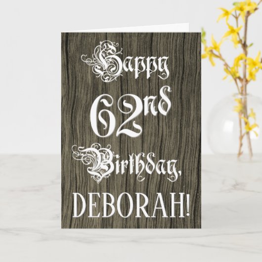 62e verjaardag: Fancy, elegante tekst; kijk op hou Kaart (Gele Bloem)