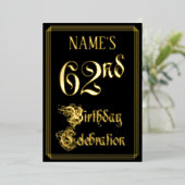 62e verjaardag — Fancy script en aangepaste naam Folie Uitnodiging (Staand Voorkant)