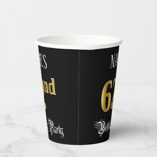 62e verjaardag — Fancy script, Faux Gold look Papieren Bekers (Rechts)