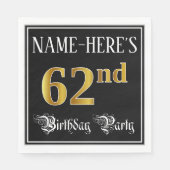 62e verjaardag — Fancy script, Faux Gold look Servet (Voorkant)