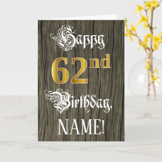 62e verjaardag: Faux Gold look + Faux-houten patro Kaart (Gele Bloem)