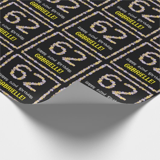 62e verjaardag: Floral Flowers Number, Custom Name Cadeaupapier (Hoek)