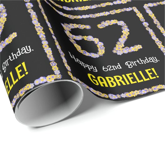 62e verjaardag: Floral Flowers Number, Custom Name Cadeaupapier (Rol Hoek)