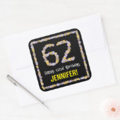 62e verjaardag: Floral Flowers Number, Custom Name Vierkante Sticker (Envelop)