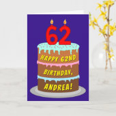 62e verjaardag: Fun Cake and Candles + Custom Name Kaart (Gele Bloem)