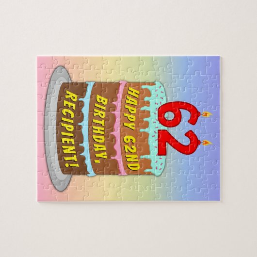 62e verjaardag: Fun Cake and Candles + Custom Name Legpuzzel (Horizontaal)