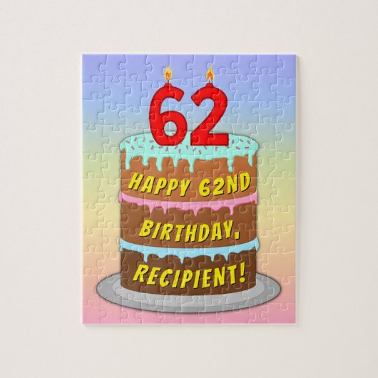 62e verjaardag: Fun Cake and Candles + Custom Name Legpuzzel (Verticaal)