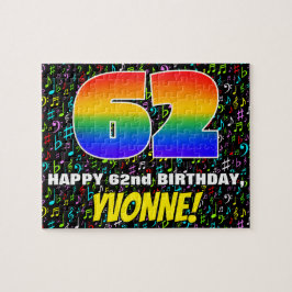 62e verjaardag — Fun, Colorful Music Symbols & "62 Legpuzzel