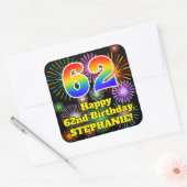 62e verjaardag: Fun Fireworks Kijk, regenboog # 62 Vierkante Sticker (Envelop)
