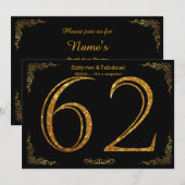62e verjaardag,Gatsby styl,zwarte gouden glitter Kaart (Voorkant / Achterkant)