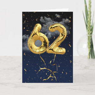 62e verjaardag Gold Mylar ballon en Confetti Card Kaart