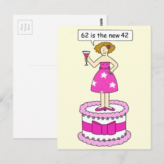 62e verjaardag Humor voor haar dame op een Cake Briefkaart (Voorkant / Achterkant)