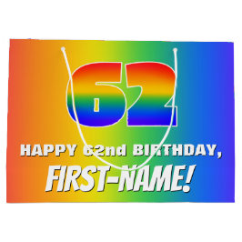 62e verjaardag: kleurrijk, vun regenboogpatroon #  groot cadeauzakje