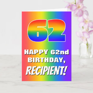 62e verjaardag: kleurrijk, vun regenboogpatroon #  kaart