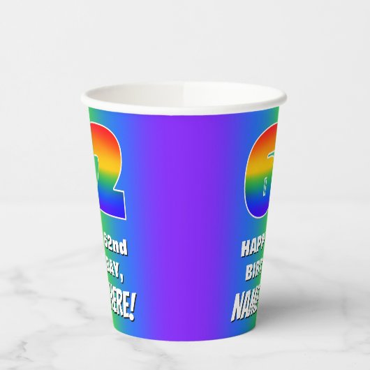 62e verjaardag: kleurrijk, vun regenboogpatroon #  papieren bekers (Links)