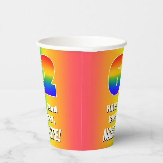 62e verjaardag: kleurrijk, vun regenboogpatroon #  papieren bekers (Rechts)